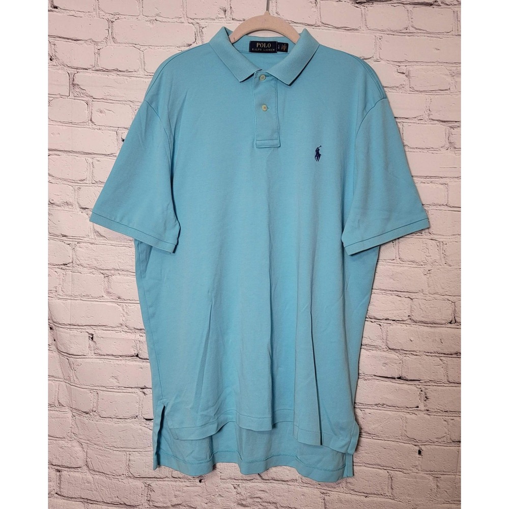 Polo Ralph Lauren Mens Large Light Blue Short Sleeve Cotton Polo Shirt Pony Logo